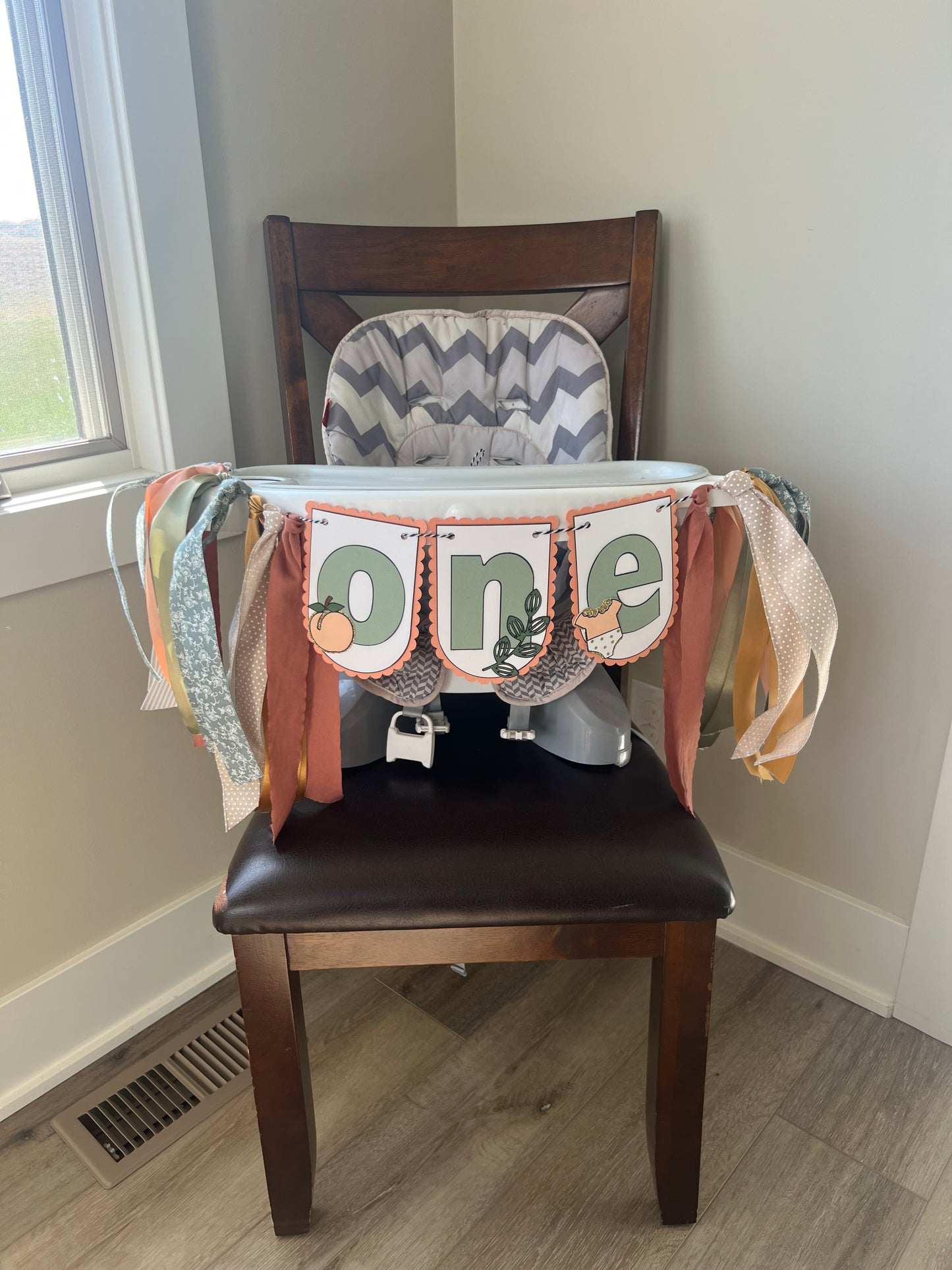 Peach Themed Highchair Birthday Banner Garland