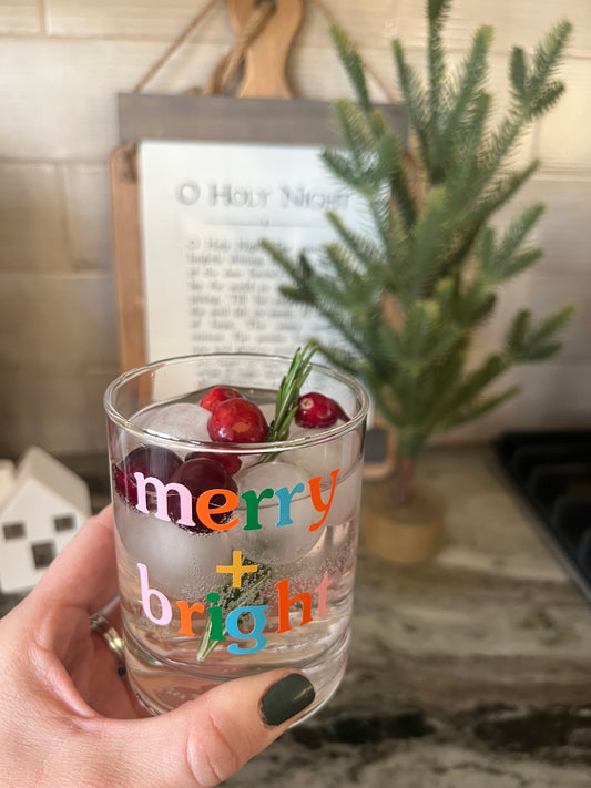 Merry and Bright Tumbler Rocks Cocktail Glass