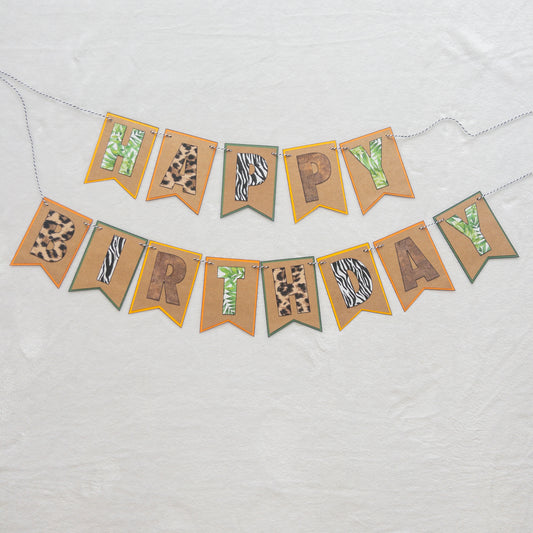 Safari Wild One Jungle Happy Birthday Banner