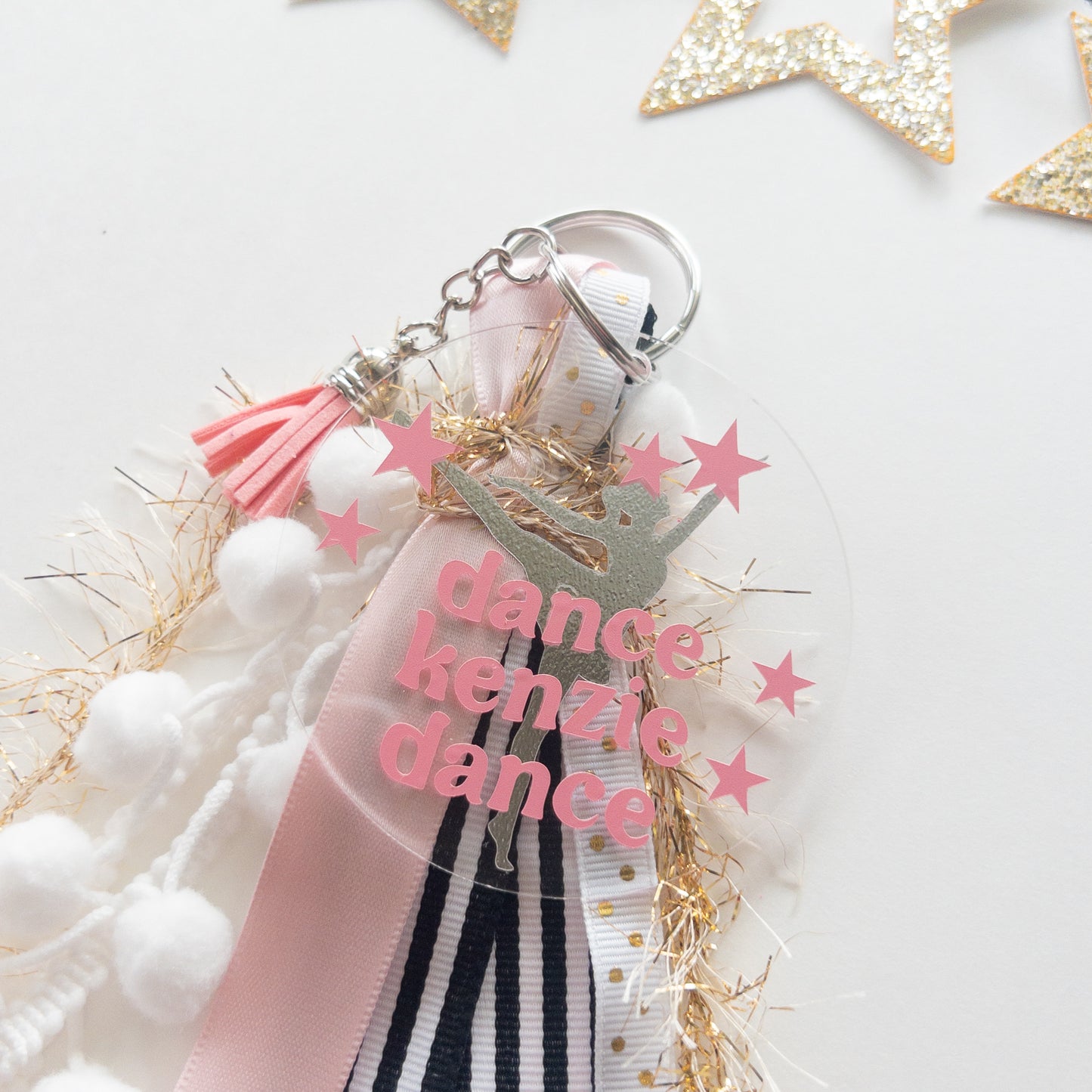 Personalized Dance Name Keychain with ribbon for Backpacks, Sports Bags, Luggage