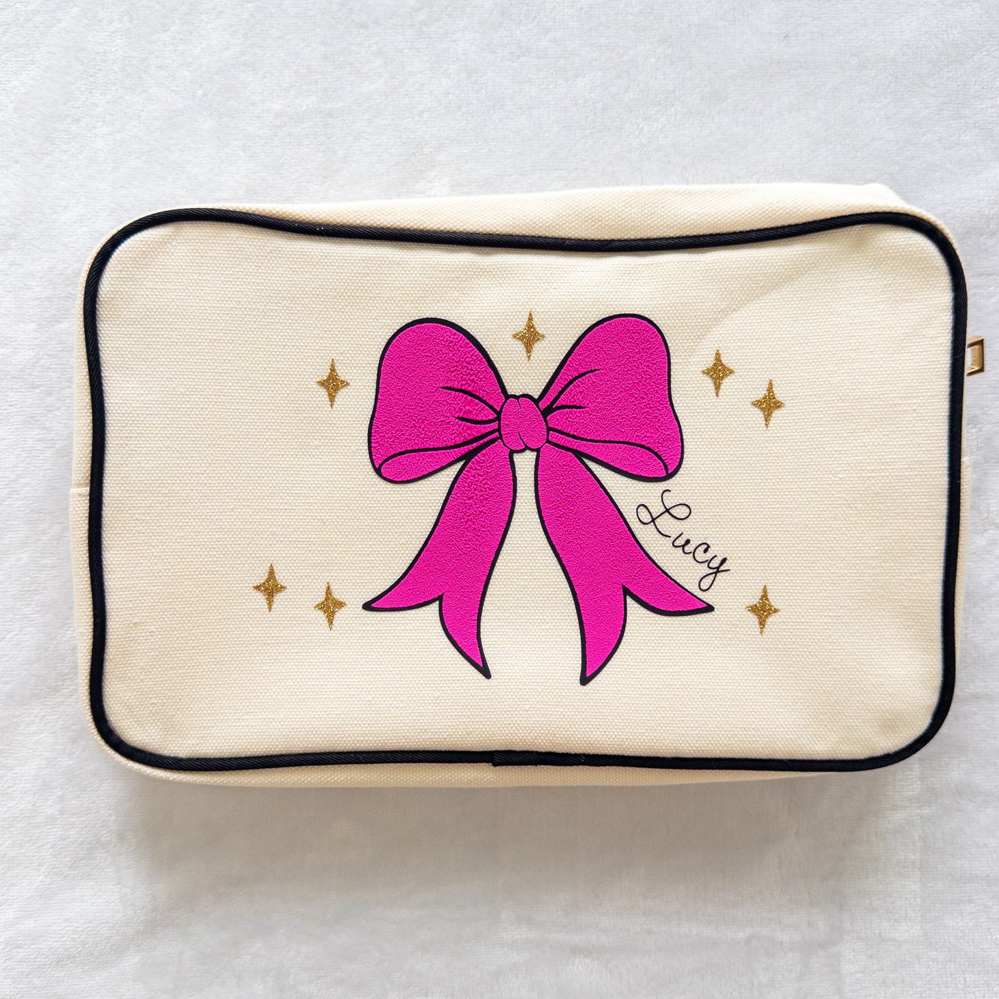 Personalized Zippered Canvas Bag with Bow