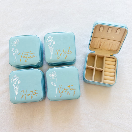 Personalized Birth Month Flower Travel Jewelry Case