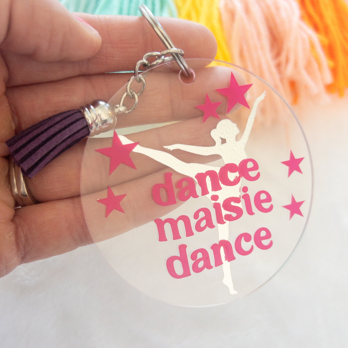 Personalized Dance Name Keychain for Backpacks, Sports Bags, Luggage