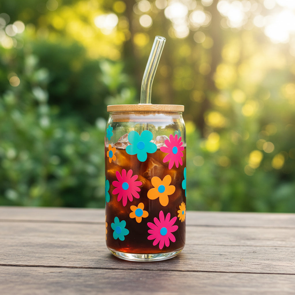 Floral Glass Tumbler – 16oz