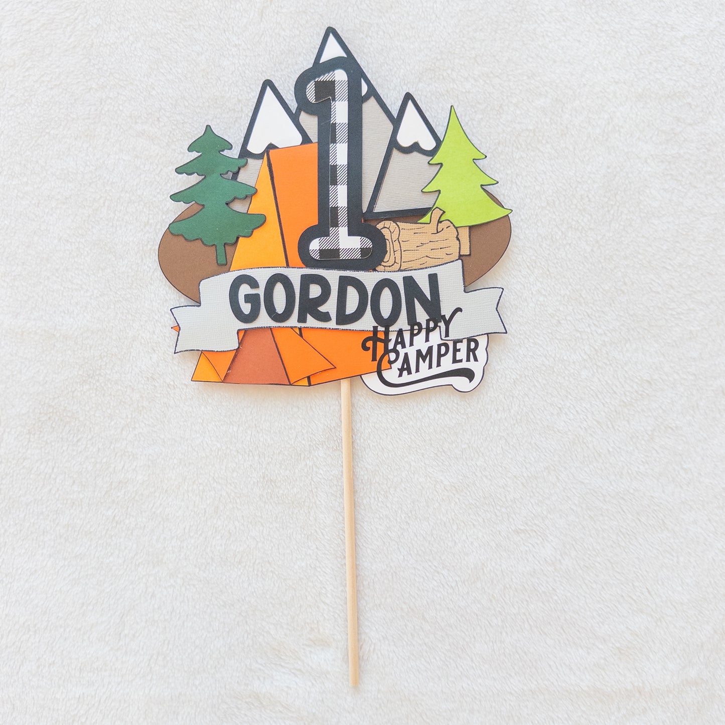 One Happy Camper Cake Topper – Personalized First Birthday Decoration