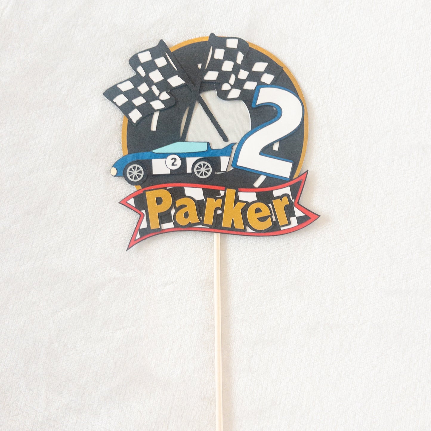 Vintage Race Car Birthday Cake Topper