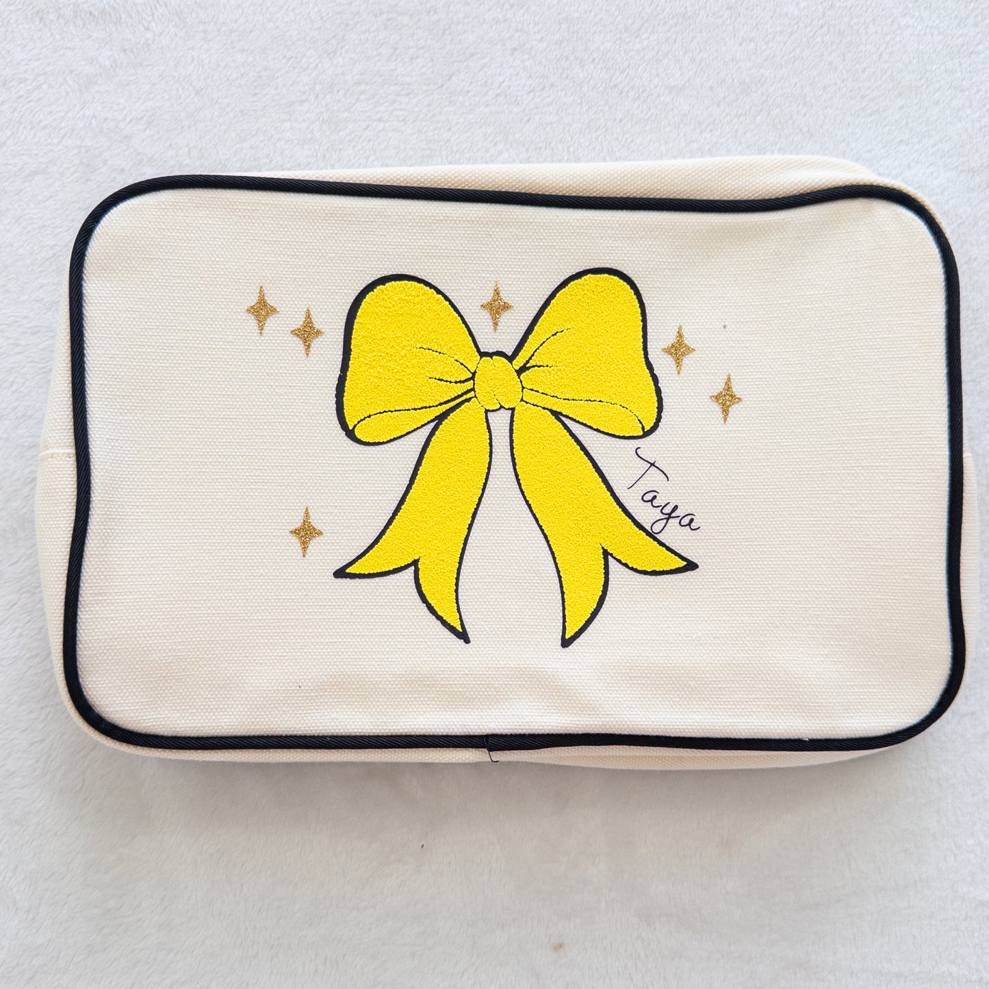 Personalized Zippered Canvas Bag with Bow