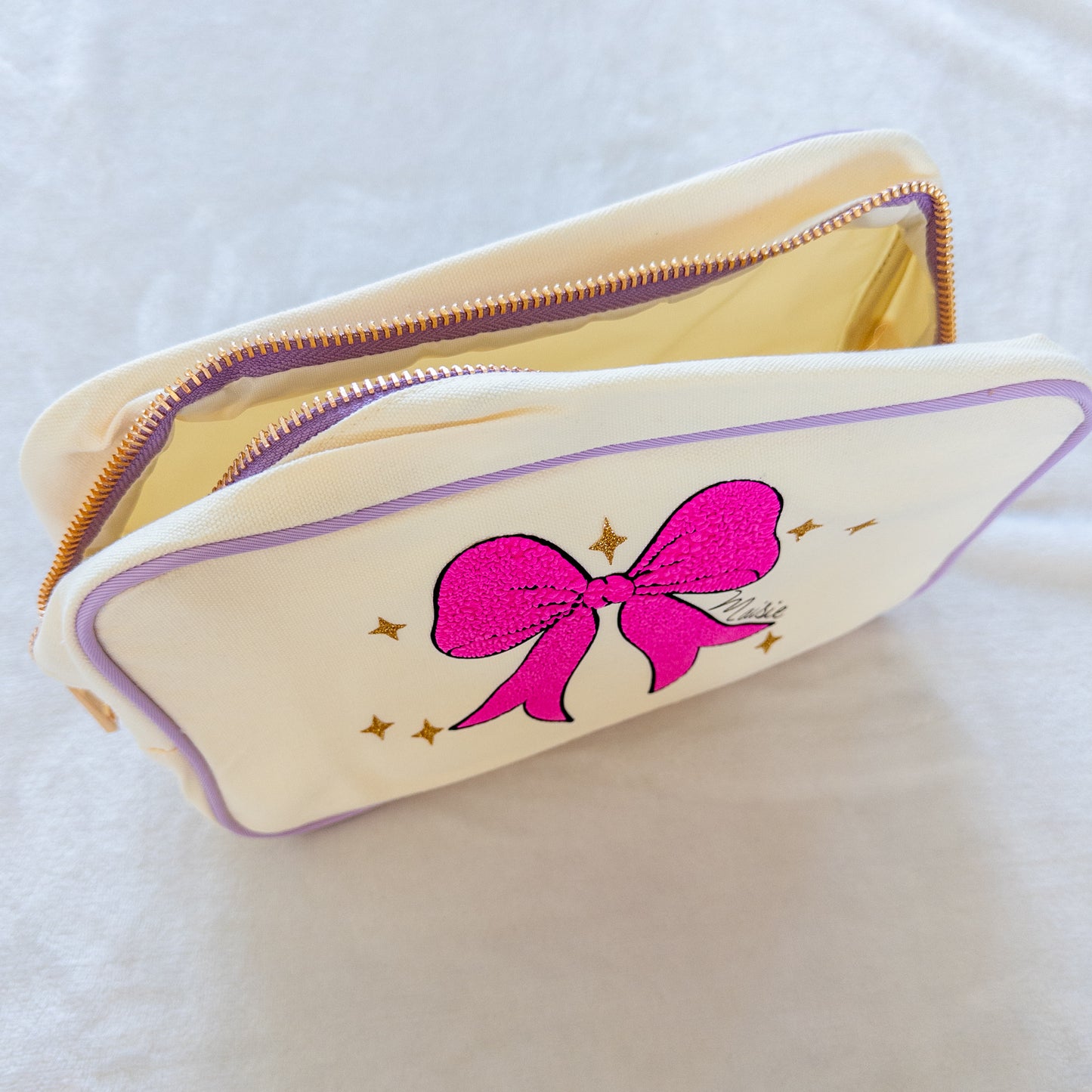 Personalized Zippered Canvas Bag with Bow