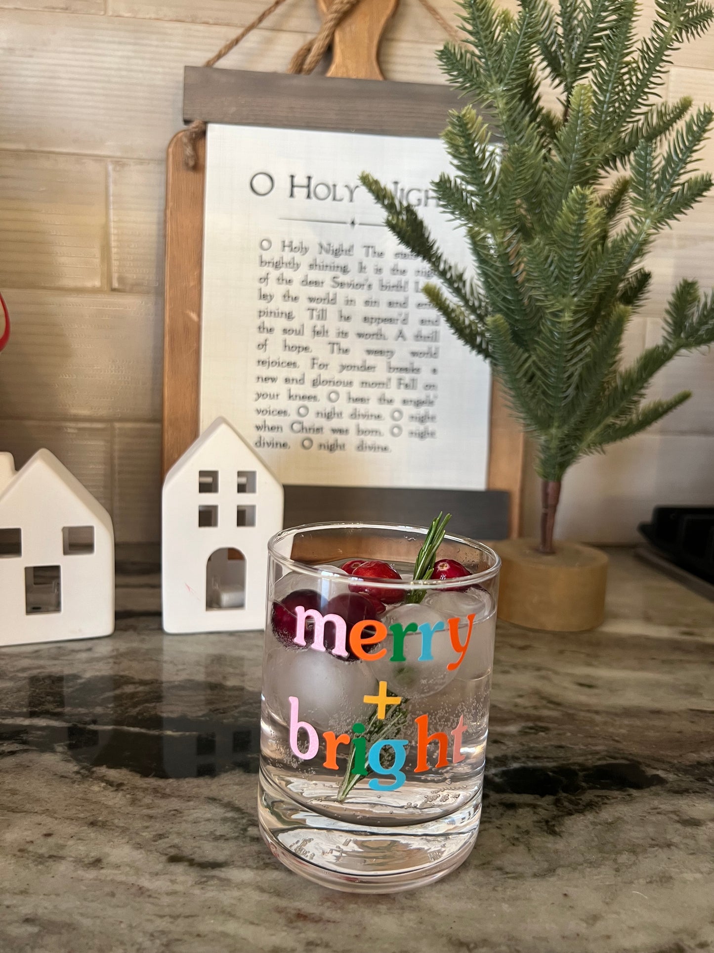 Merry and Bright Tumbler Rocks Cocktail Glass