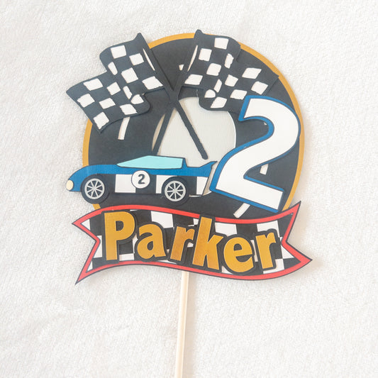 Vintage Race Car Birthday Cake Topper