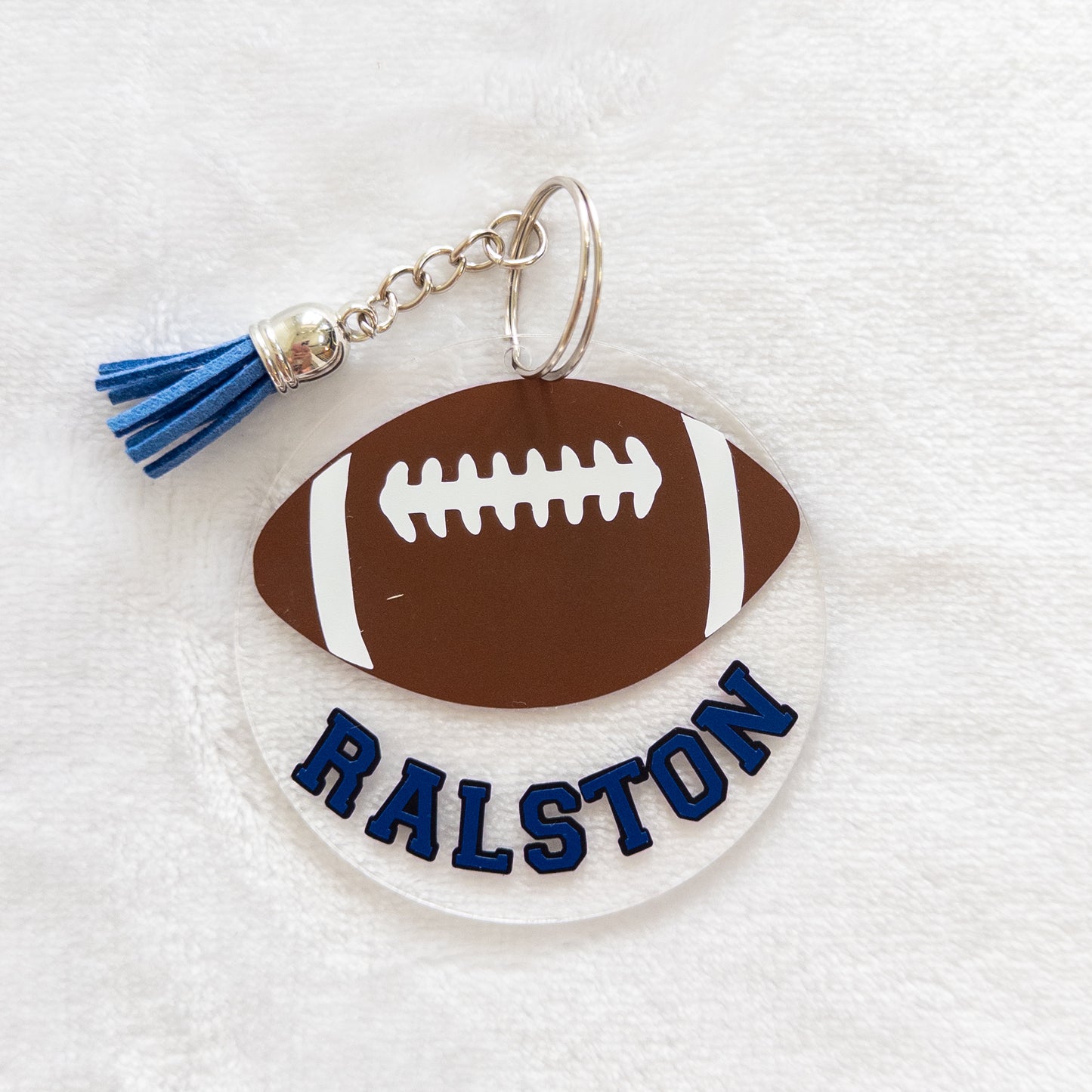 Personalized football Name Keychain for Backpacks, Sports Bags, Luggage