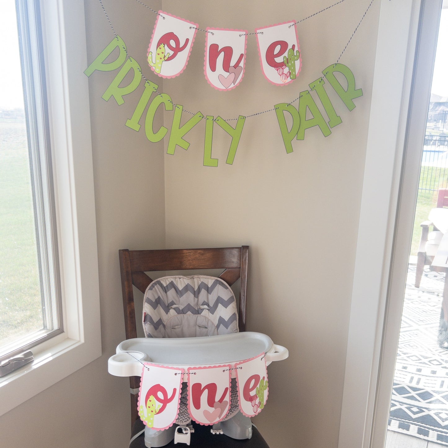 Prickly Pair Twin First Birthday Banner