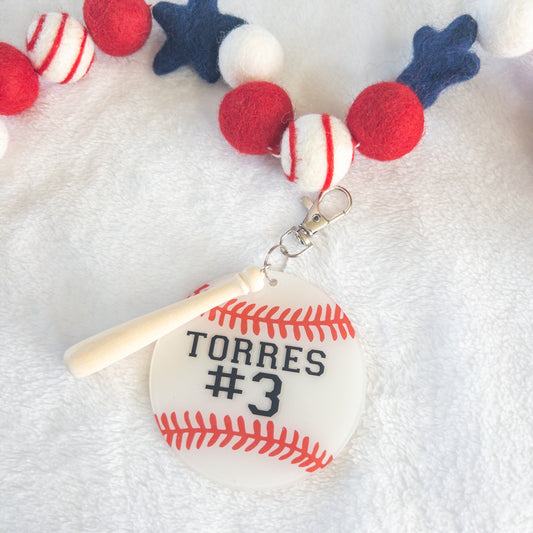 Personalized Baseball Name Keychain for Backpacks, Sports Bags, Luggage