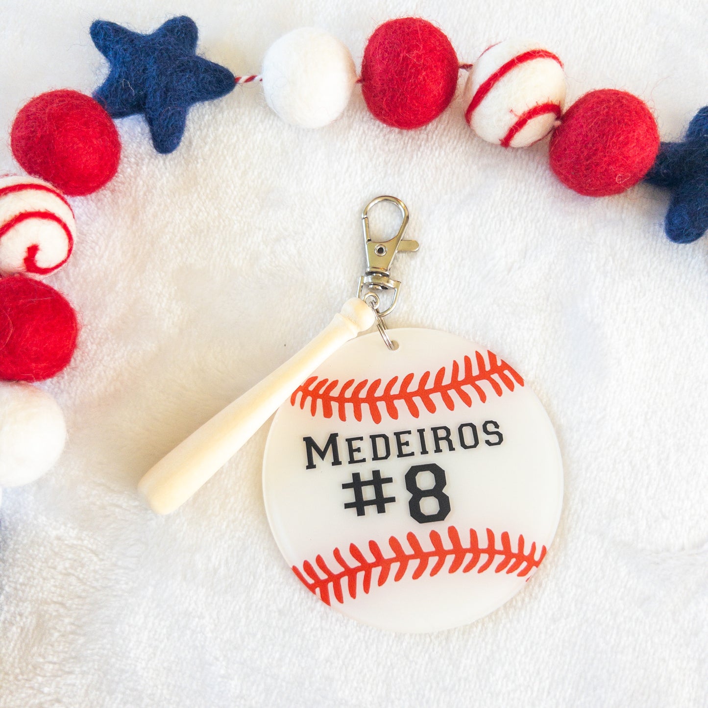 Personalized Baseball Name Keychain for Backpacks, Sports Bags, Luggage