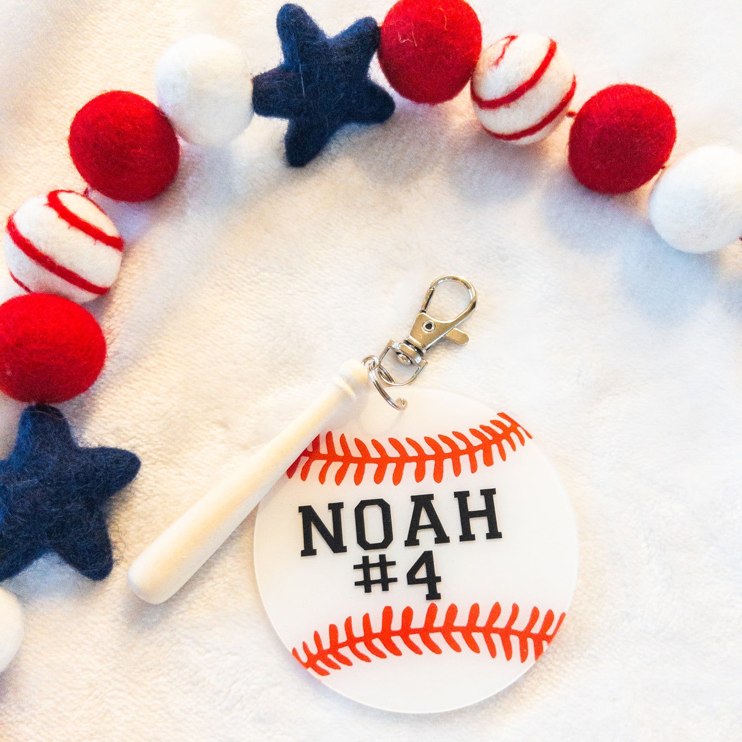 Personalized Baseball Name Keychain for Backpacks, Sports Bags, Luggage