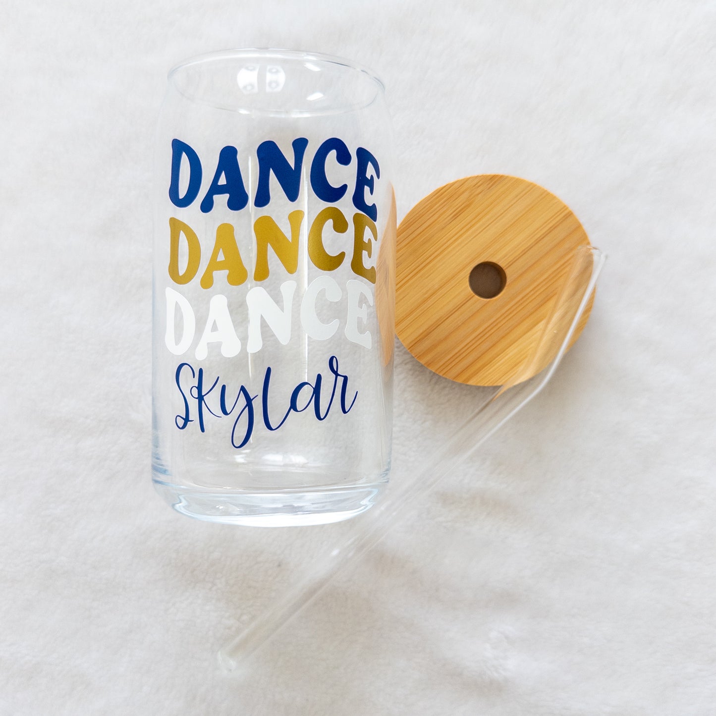 Dance Glass Cup, Beer Can Glass with Lid & Straw, 16oz Glass Tumbler, Custom Tumbler