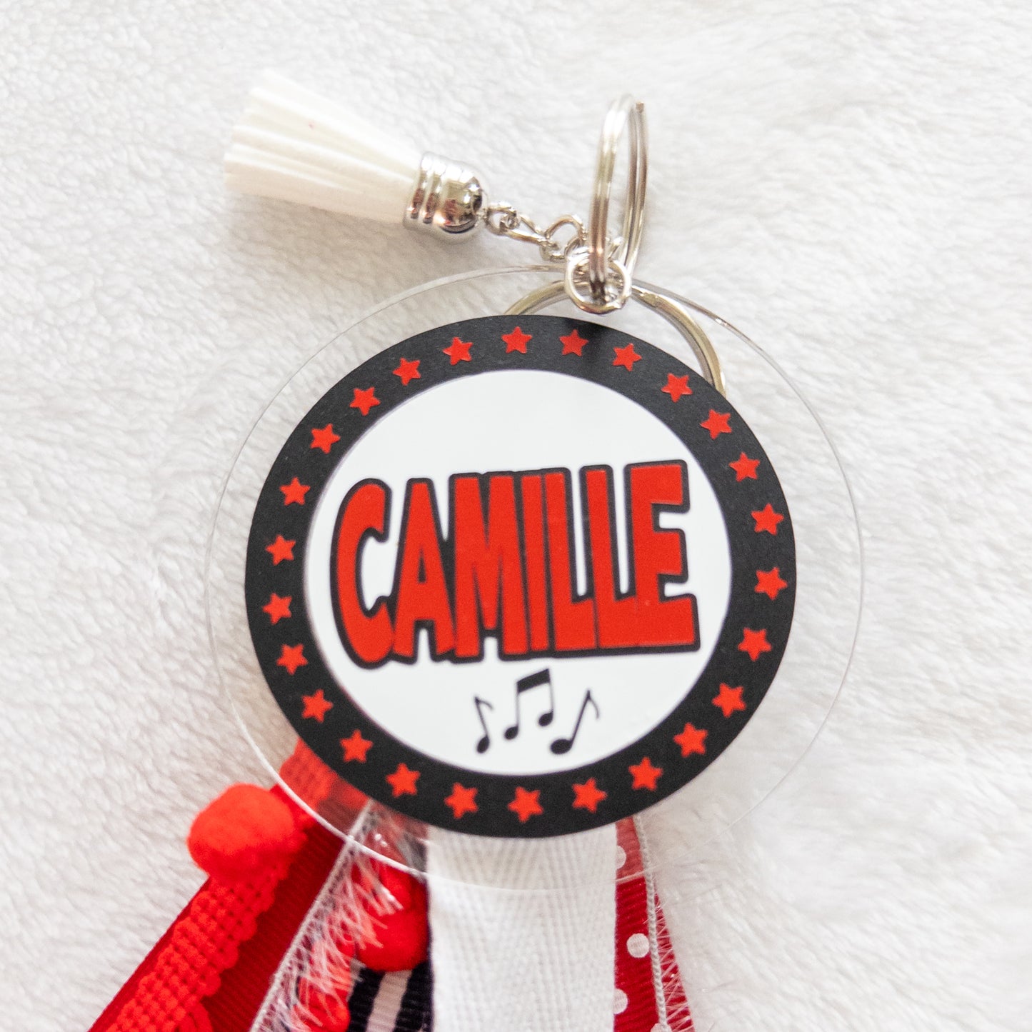 Personalized Musical Theatre Name Keychain with ribbon for Backpacks, Sports Bags, Luggage