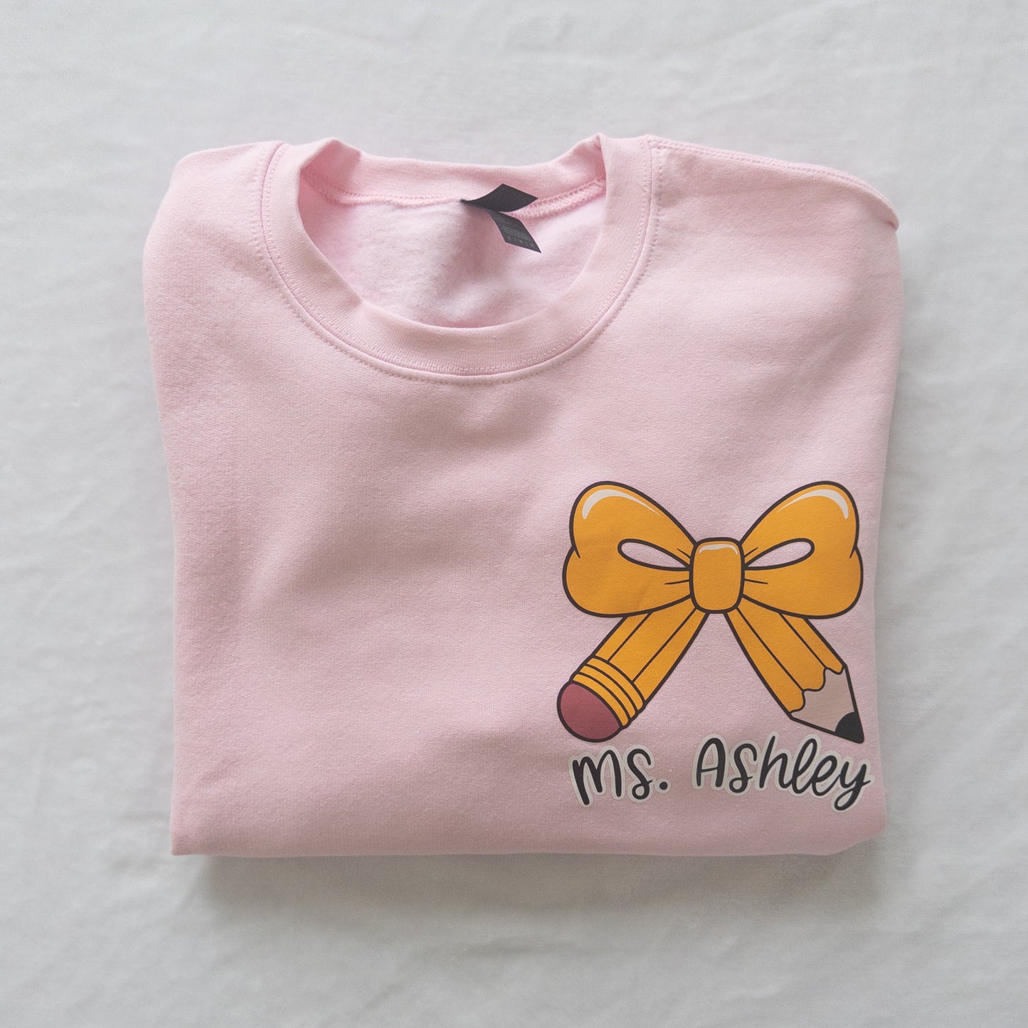 Custom Teacher Sweatshirt – Pencil Bow Design