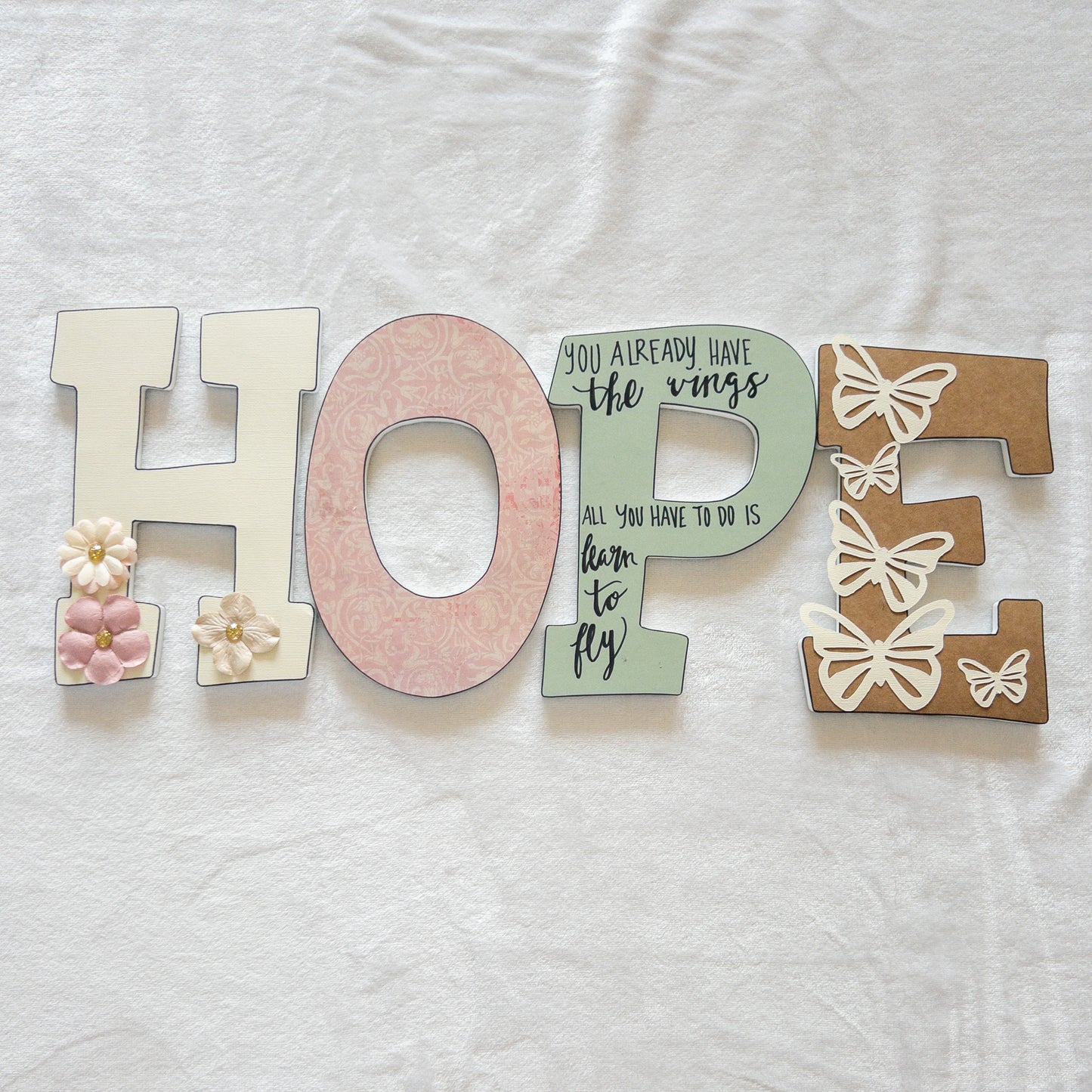 Green Pink and Gold Butterfly Custom Wood Letters