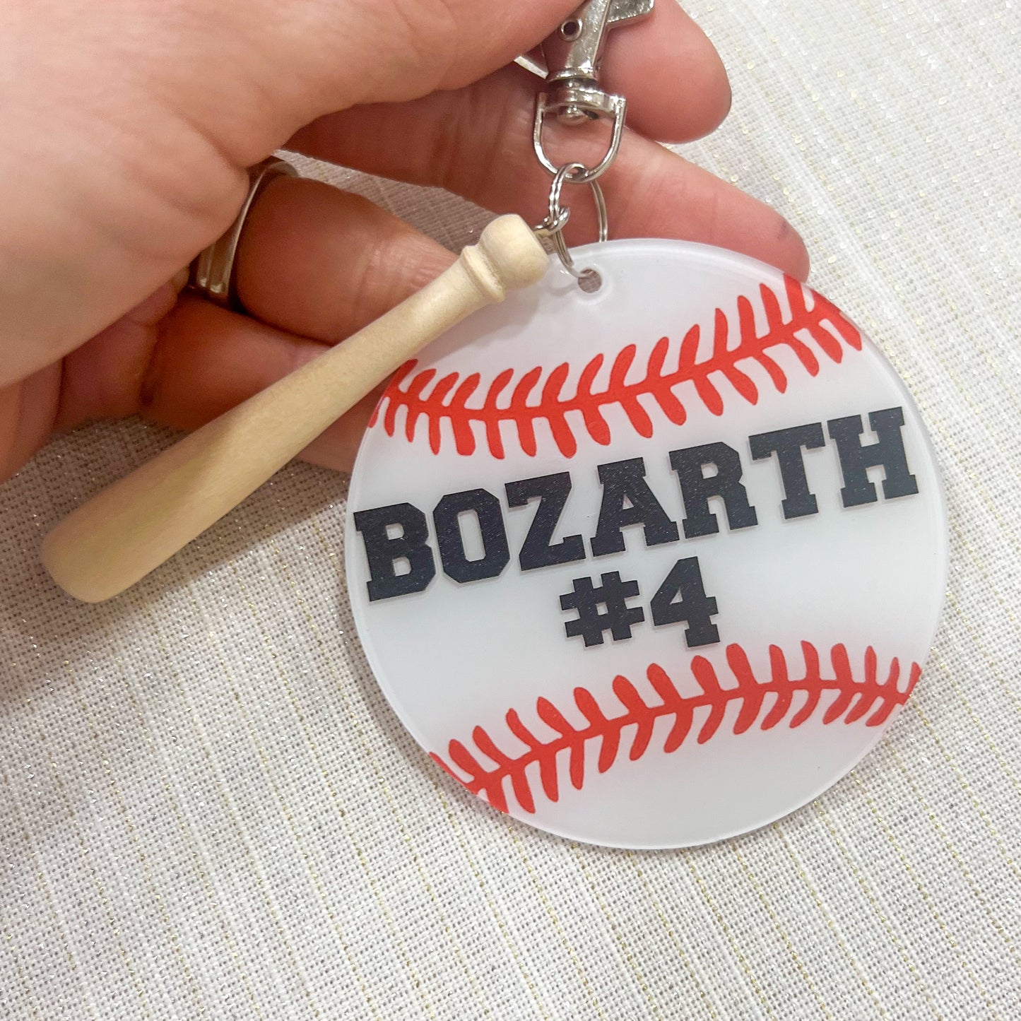 Personalized Baseball Name Keychain for Backpacks, Sports Bags, Luggage