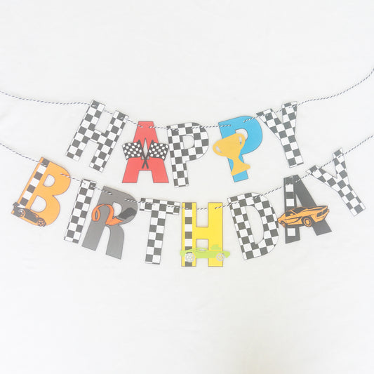 Racing Themed Custom Happy Birthday Banner