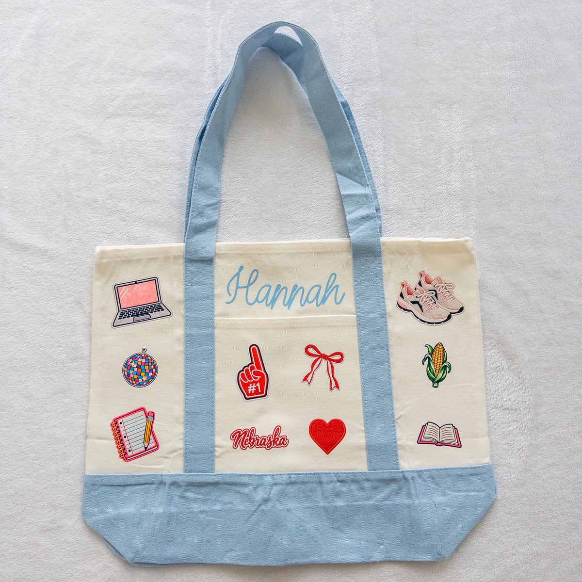 Custom Blue Canvas Tote Bag Build Your Own ‘Patch’ Bag