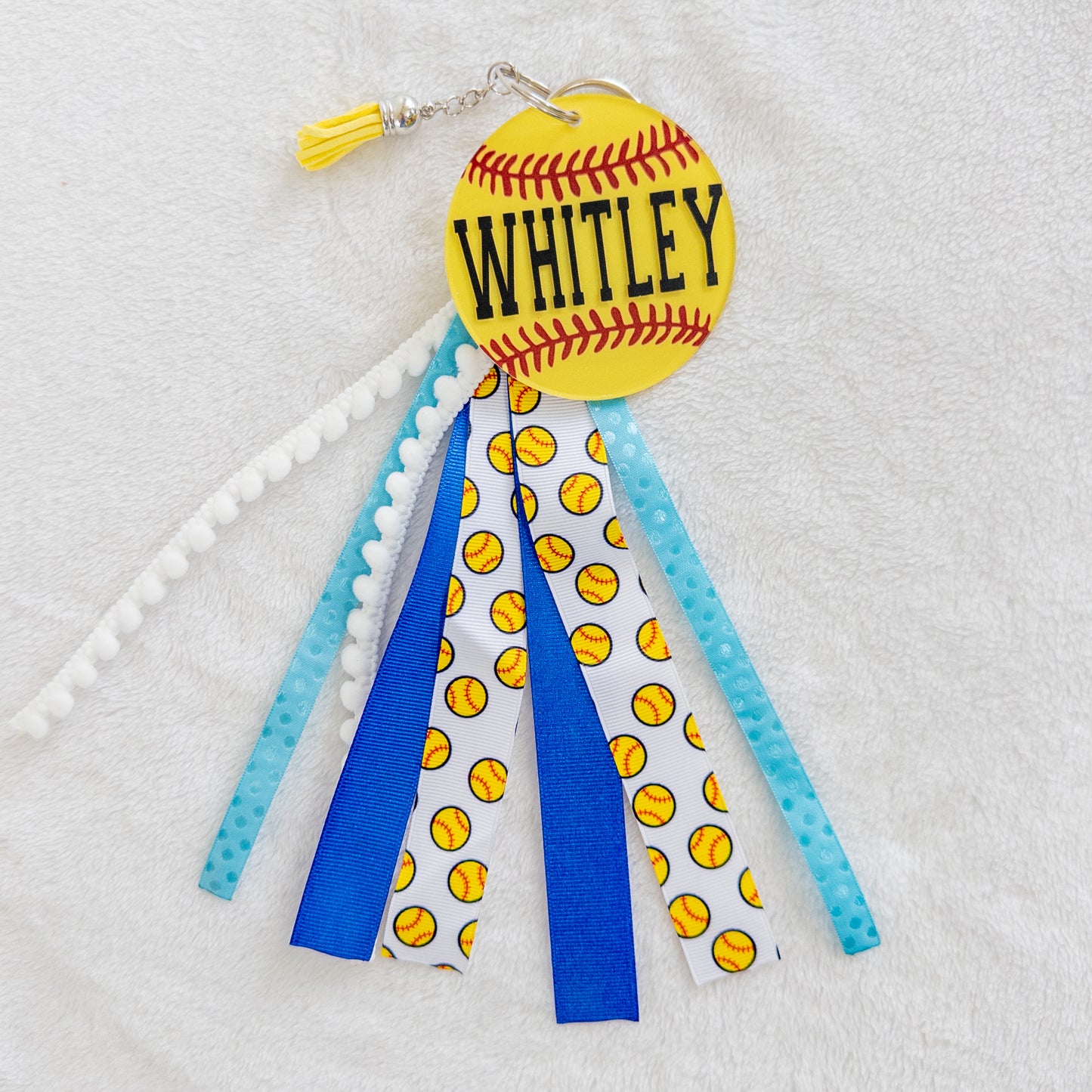 Personalized Softball Name Keychain for Backpacks, Sports Bags, Luggage