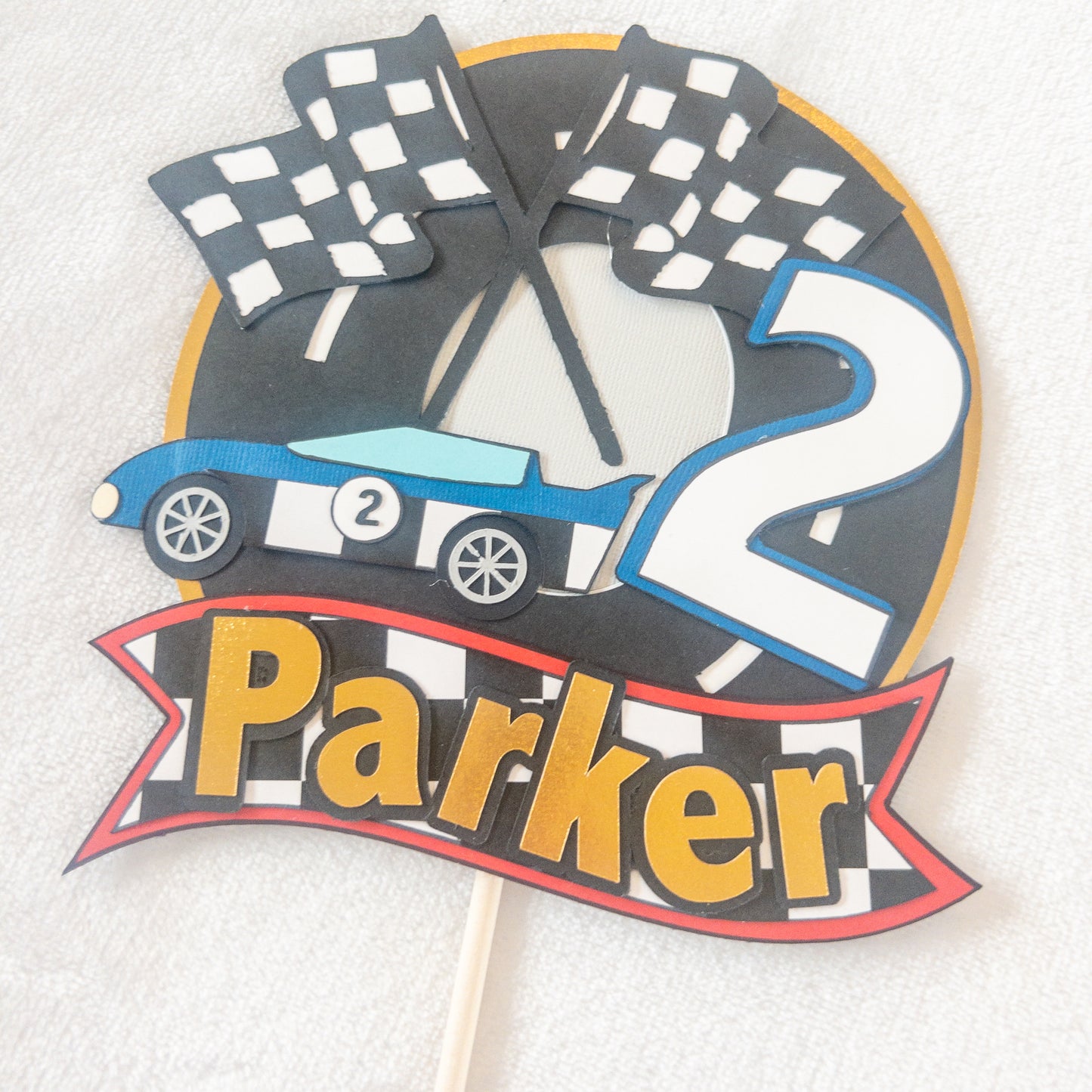 Vintage Race Car Birthday Cake Topper