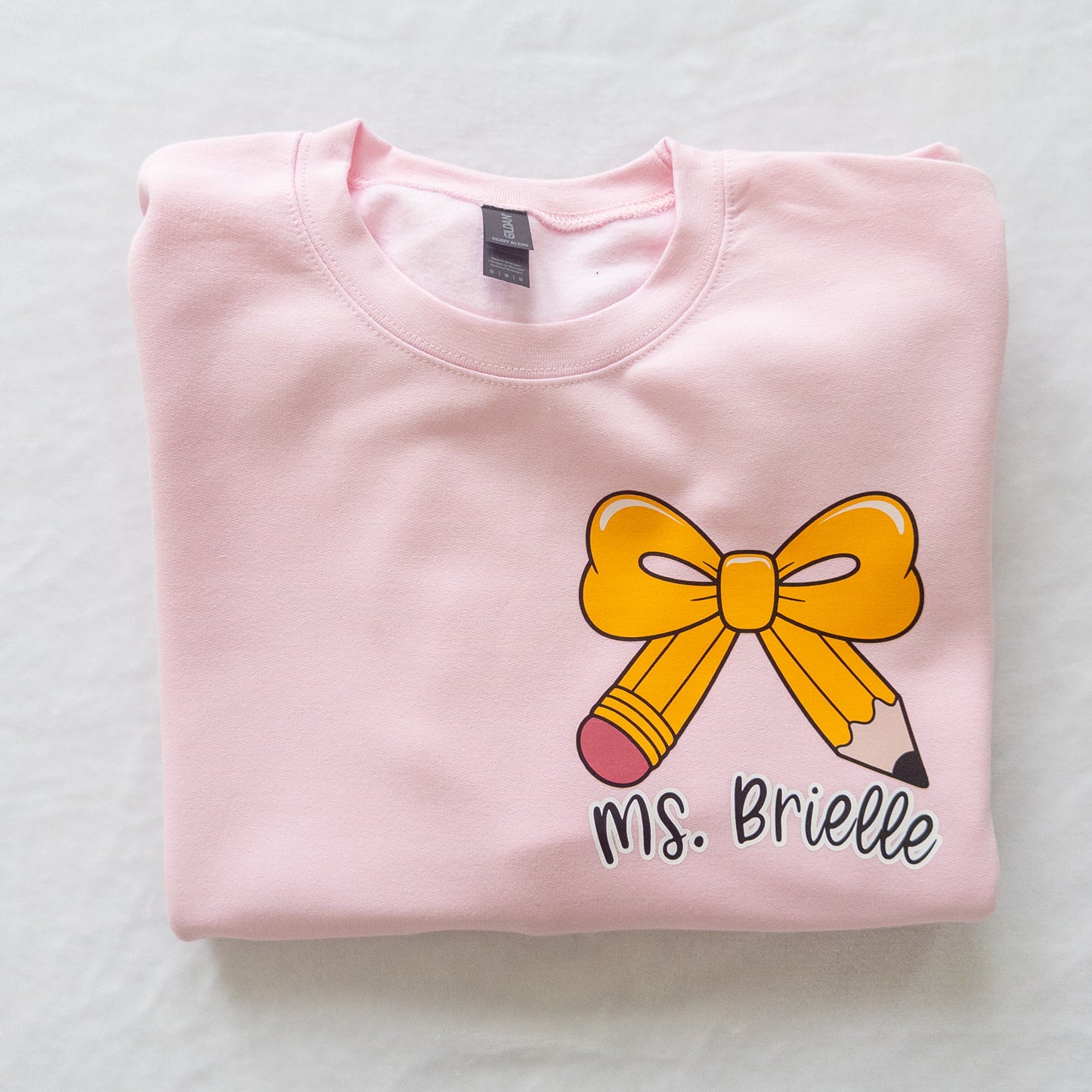 Custom Teacher Sweatshirt – Pencil Bow Design
