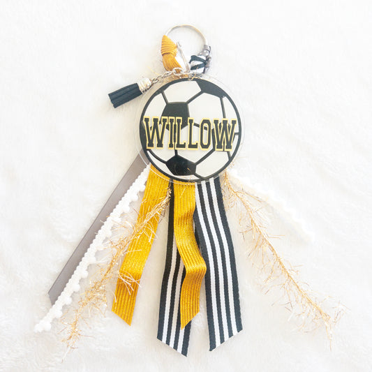 Personalized Soccer Name Keychain with ribbon for Backpacks, Sports Bags, Luggage