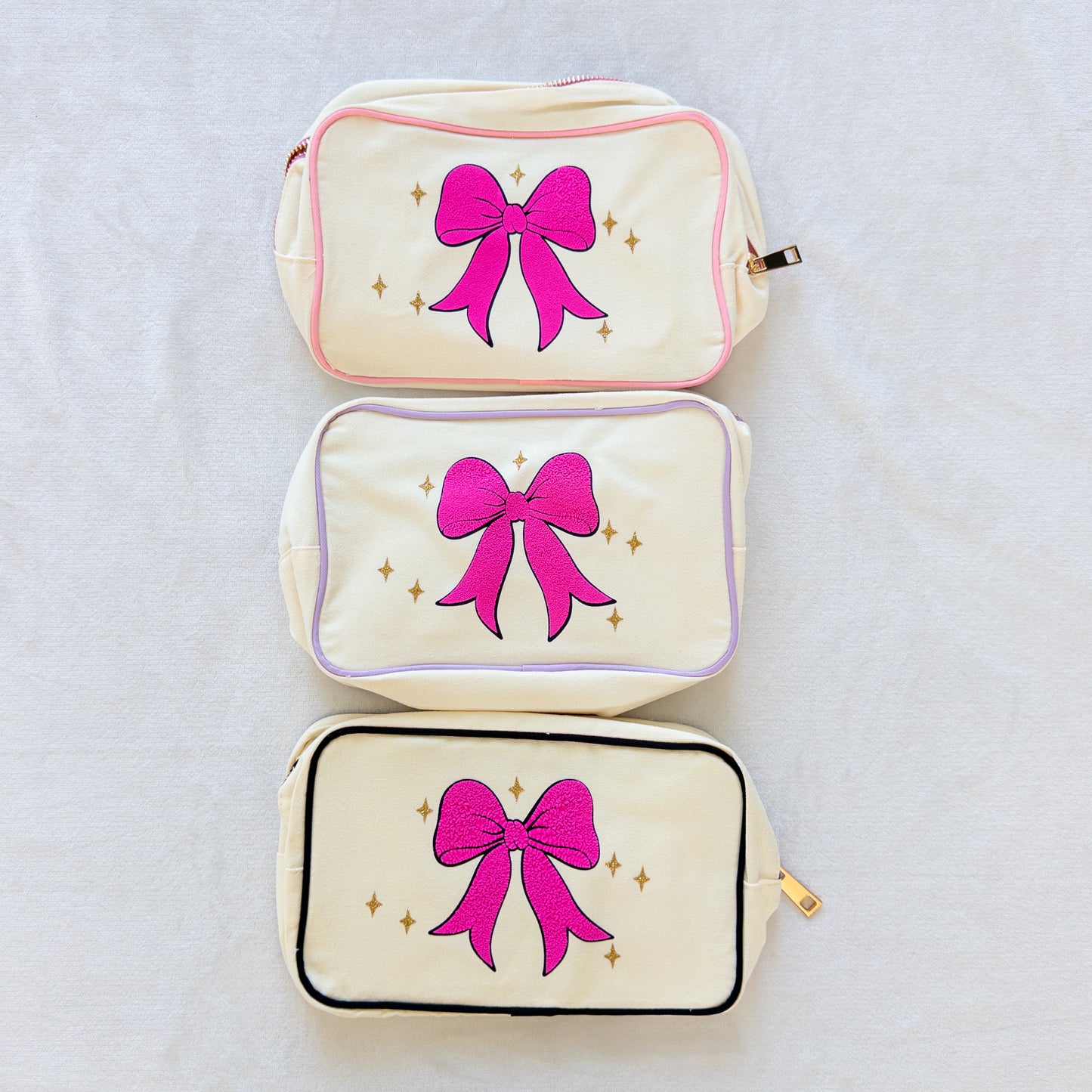 Personalized Zippered Canvas Bag with Bow