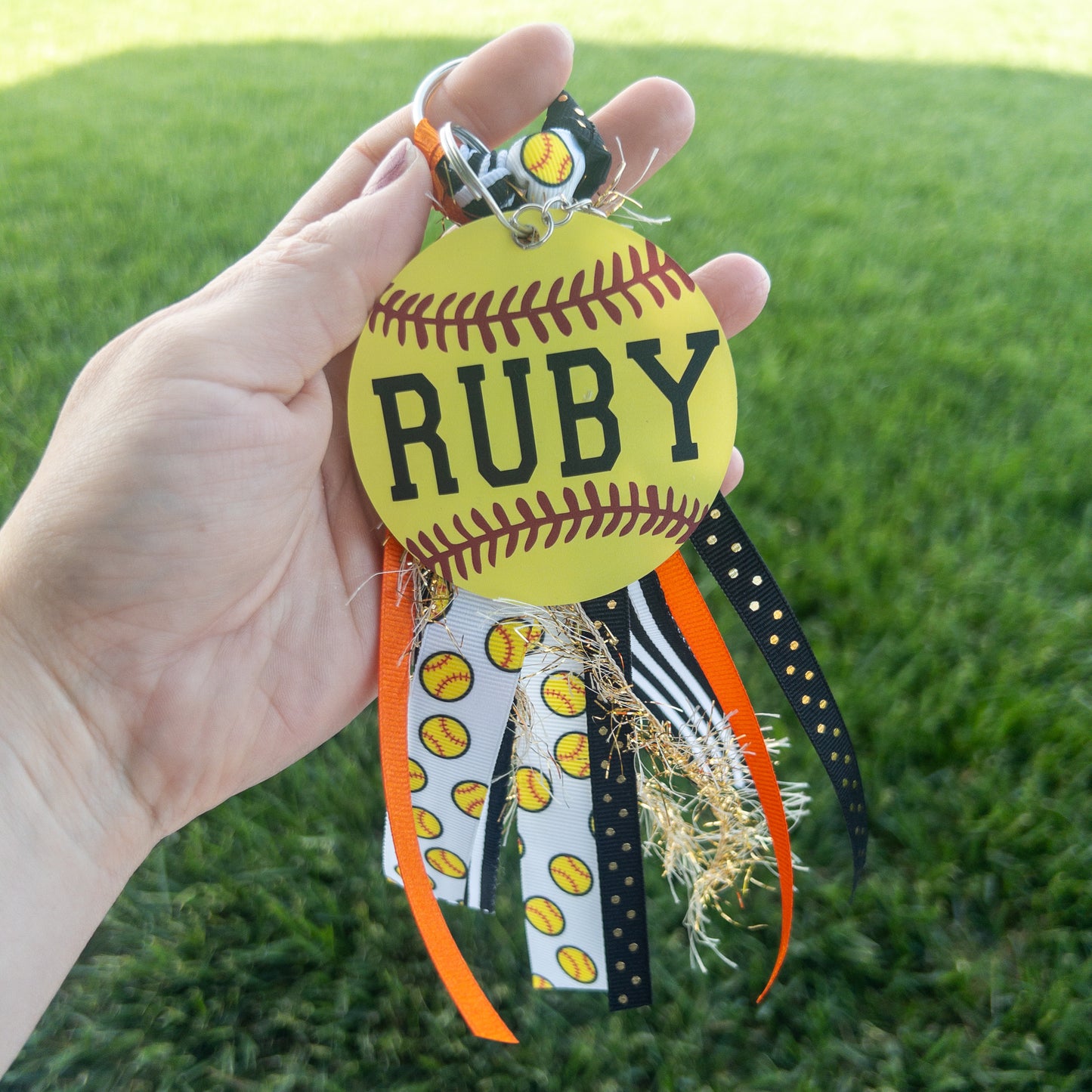 Personalized Softball Name Keychain for Backpacks, Sports Bags, Luggage