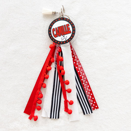 Personalized Musical Theatre Name Keychain with ribbon for Backpacks, Sports Bags, Luggage