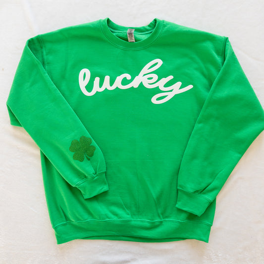 Lucky Puff Vinyl Sweatshirt with Shamrock Sleeve