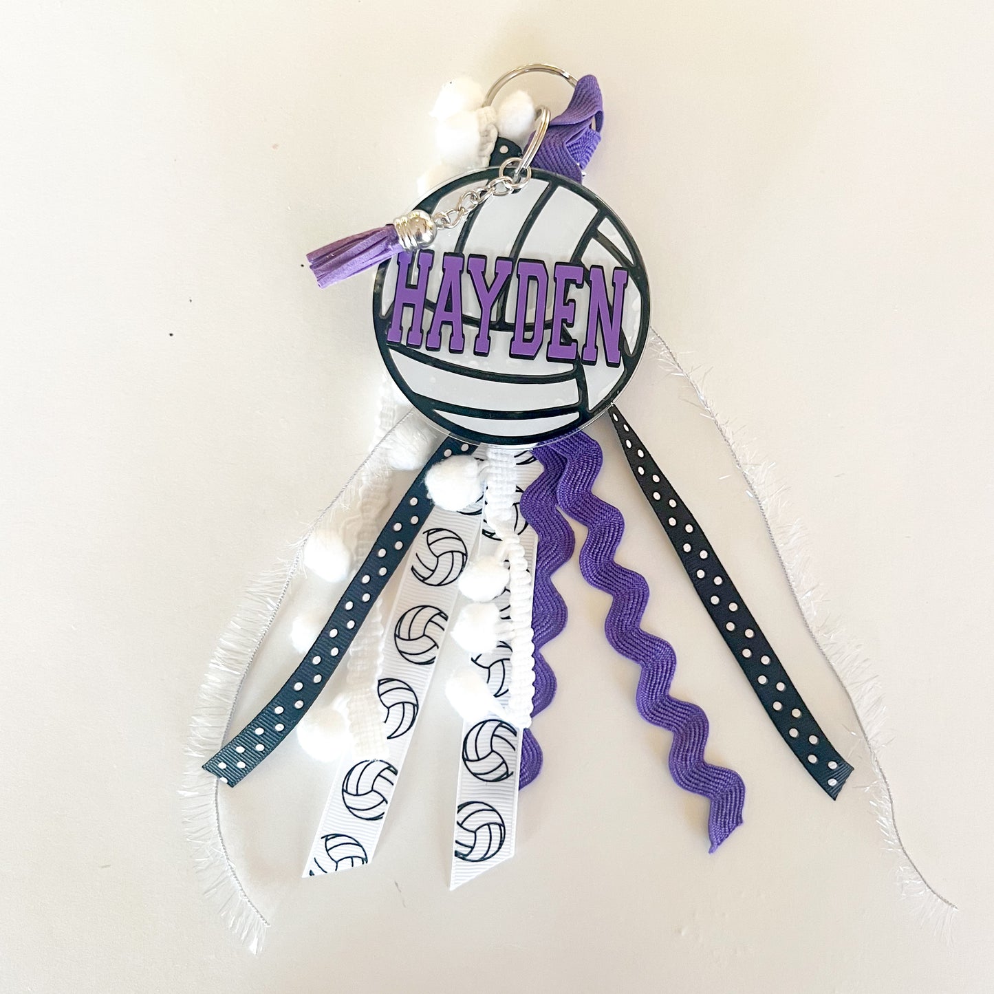 Personalized Volleyball Name Keychain with ribbon for Backpacks, Sports Bags, Luggage