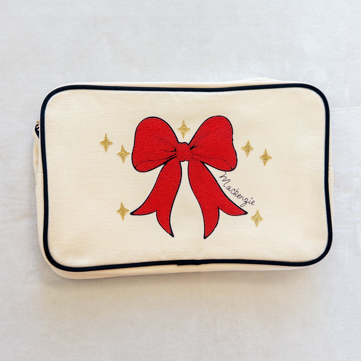 Personalized Zippered Canvas Bag with Bow