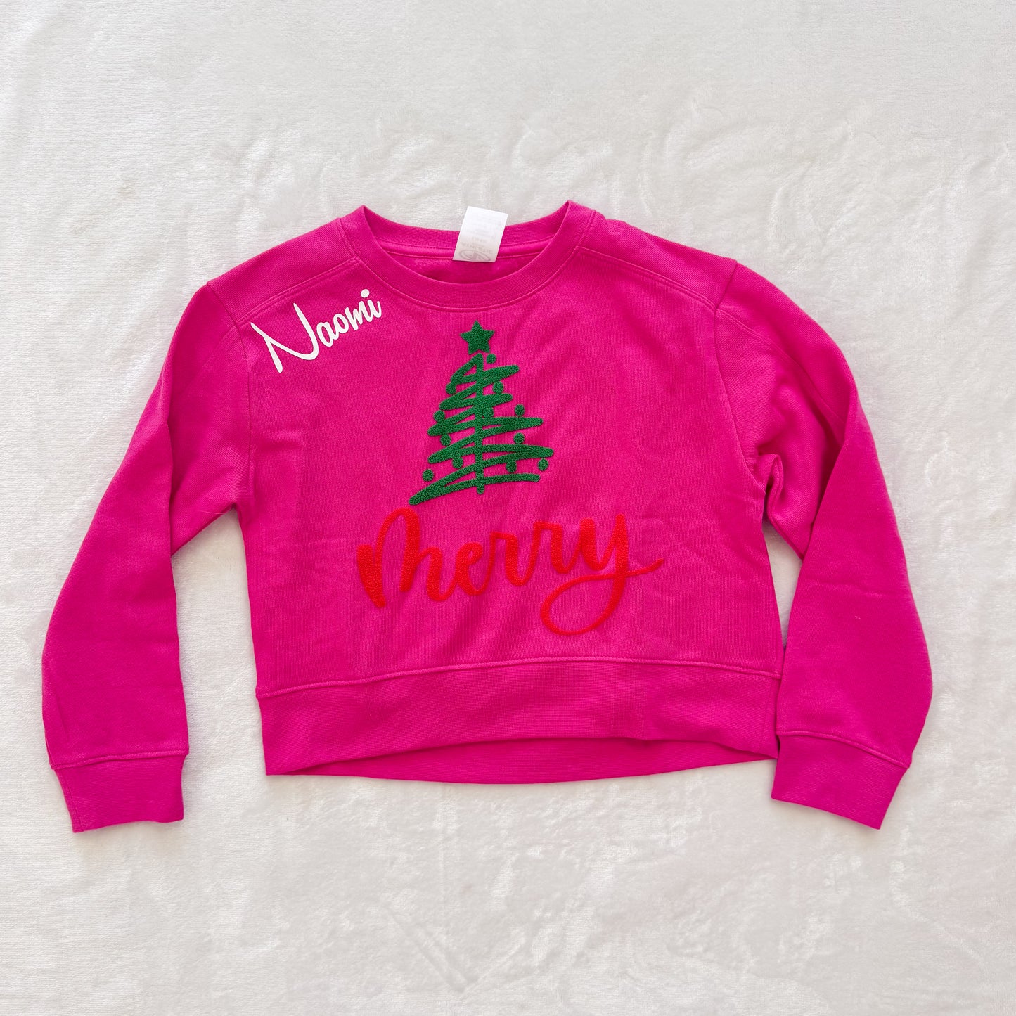 Personalized Christmas Sweatshirt – Pink “Merry” Tree Design